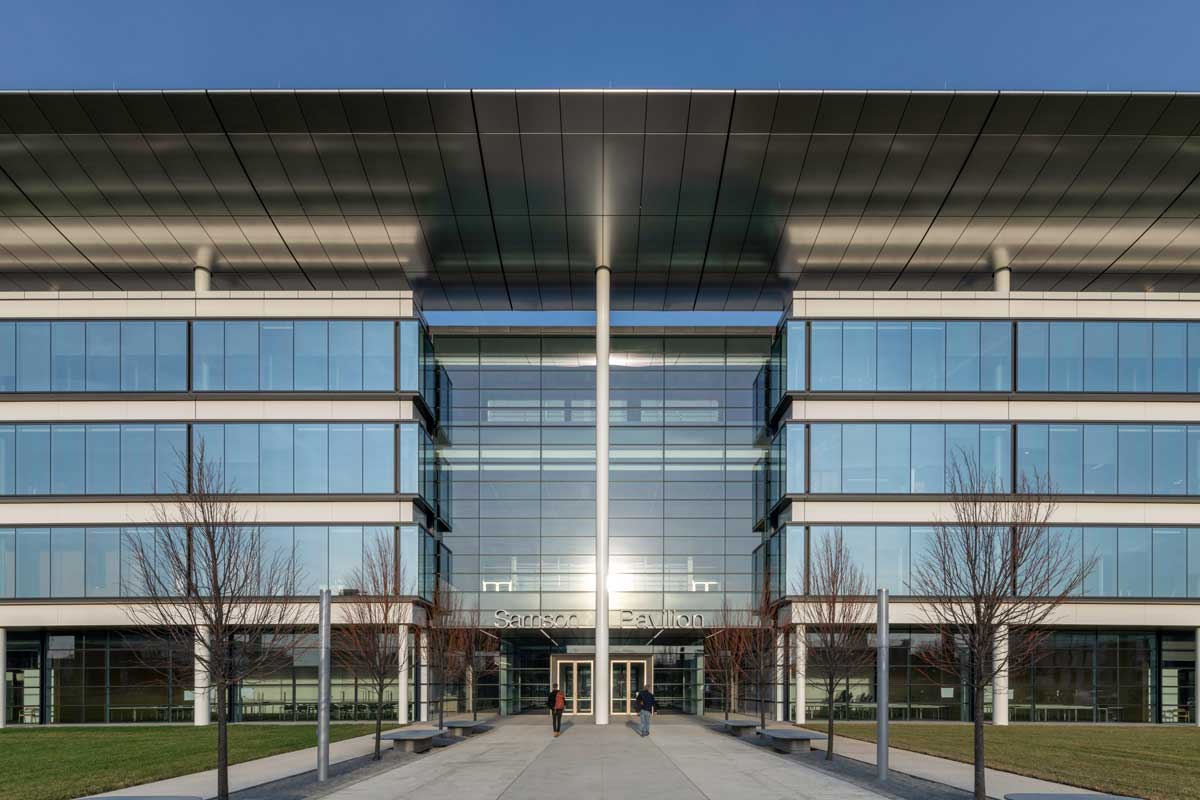 Exterior view of the Sheila and Eric Samson Pavilion at the Health Education Campus of Case Western Reserve and Cleveland Clinic