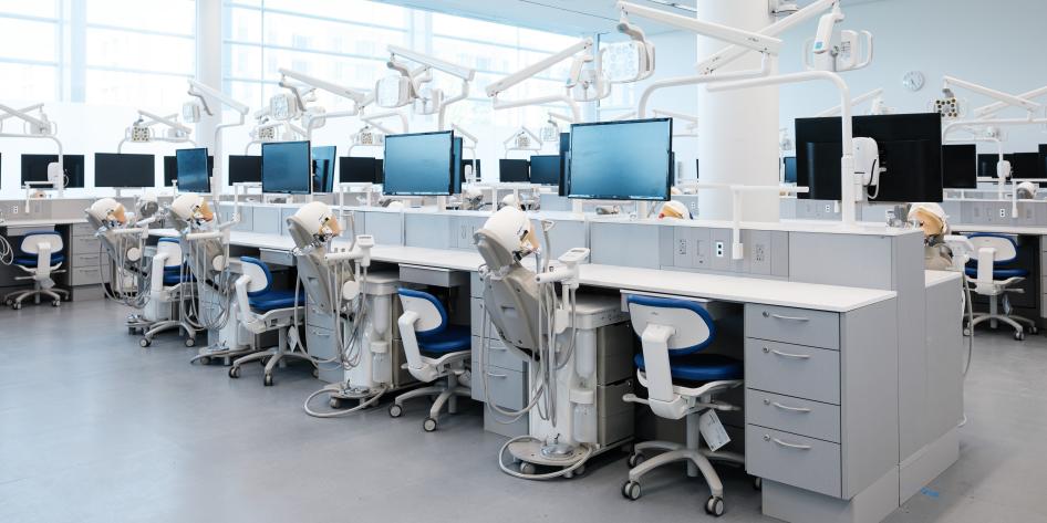 Dental simulation clinic showing dental simulation mannequins